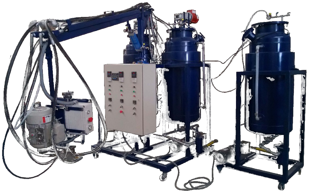 Máquina bicomponente Serie DMJ con tanques de presión y panel de control